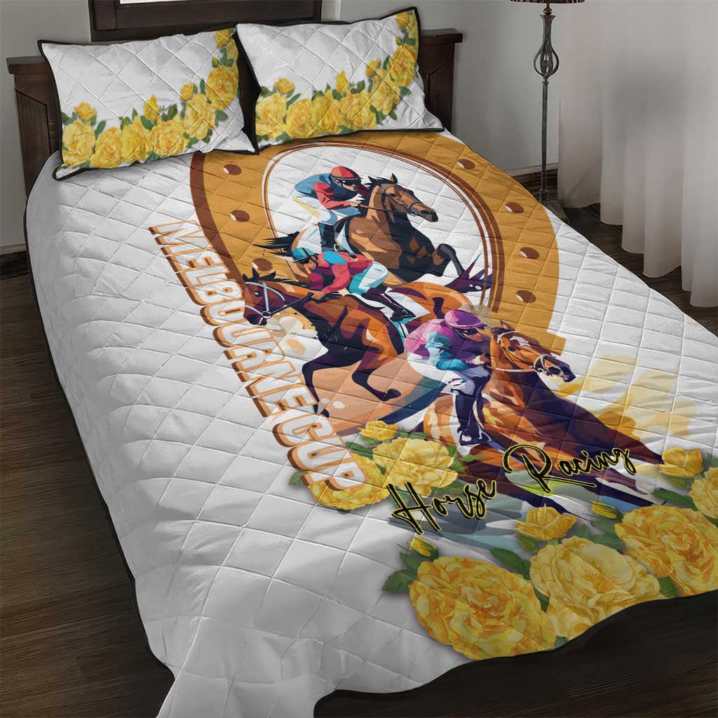 Melbourne Cup Australia Quilt Bed Set Horse Racing Horseshoe Mix Yellow Roses LT14