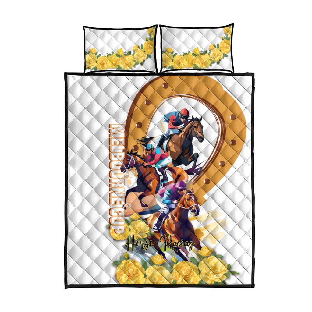 Melbourne Cup Australia Quilt Bed Set Horse Racing Horseshoe Mix Yellow Roses LT14