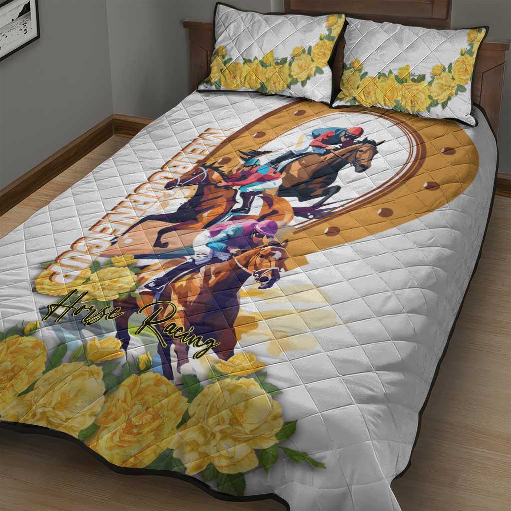 Melbourne Cup Australia Quilt Bed Set Horse Racing Horseshoe Mix Yellow Roses LT14