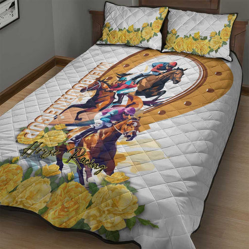 Melbourne Cup Australia Quilt Bed Set Horse Racing Horseshoe Mix Yellow Roses LT14