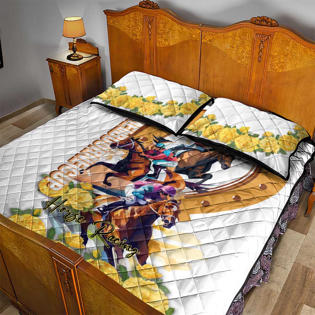 Melbourne Cup Australia Quilt Bed Set Horse Racing Horseshoe Mix Yellow Roses LT14