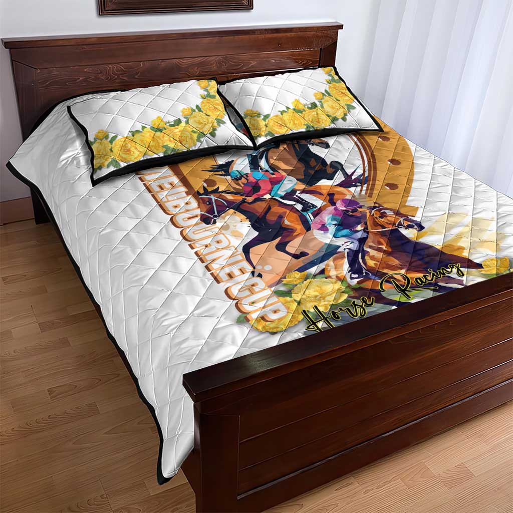 Melbourne Cup Australia Quilt Bed Set Horse Racing Horseshoe Mix Yellow Roses LT14