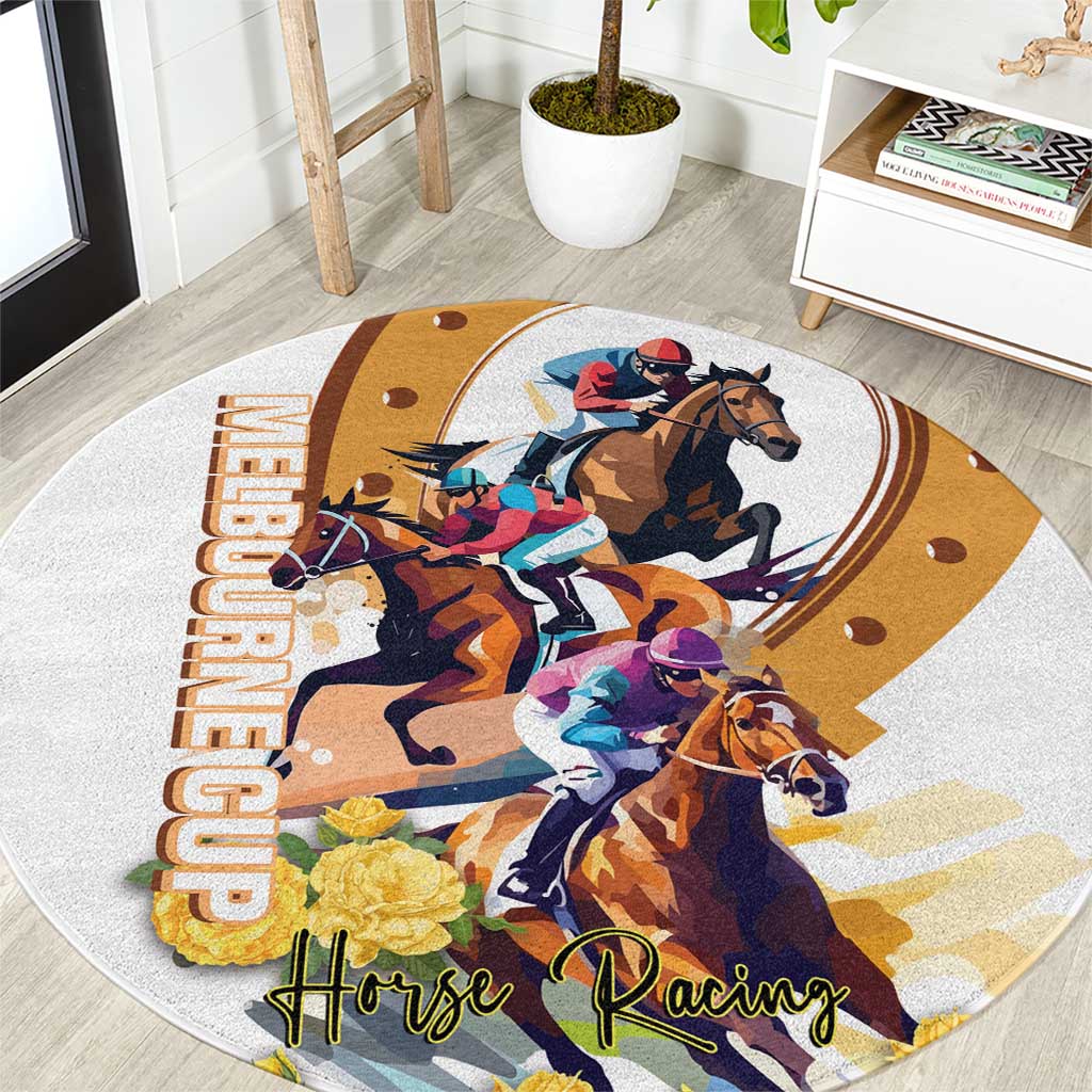Melbourne Cup Australia Round Carpet Horse Racing Horseshoe Mix Yellow Roses LT14