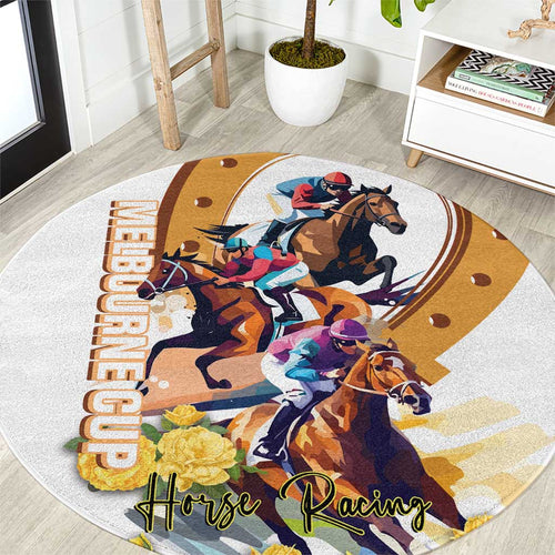 Melbourne Cup Australia Round Carpet Horse Racing Horseshoe Mix Yellow Roses LT14