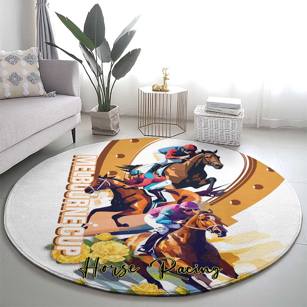 Melbourne Cup Australia Round Carpet Horse Racing Horseshoe Mix Yellow Roses LT14