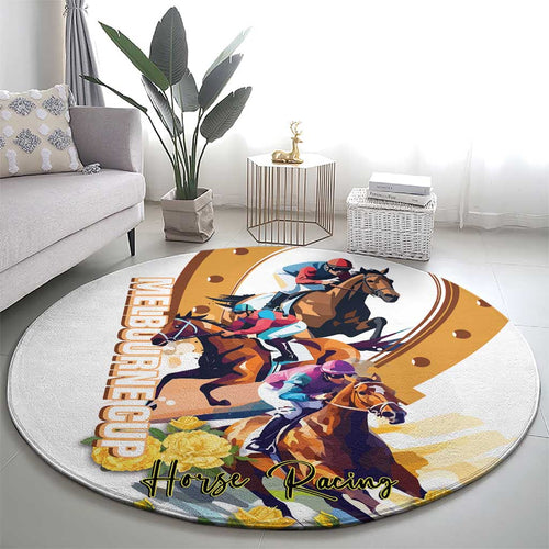 Melbourne Cup Australia Round Carpet Horse Racing Horseshoe Mix Yellow Roses LT14