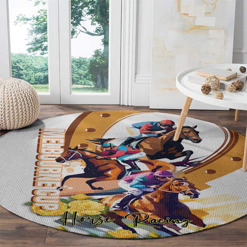 Melbourne Cup Australia Round Carpet Horse Racing Horseshoe Mix Yellow Roses LT14