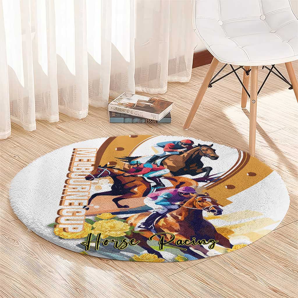 Melbourne Cup Australia Round Carpet Horse Racing Horseshoe Mix Yellow Roses LT14