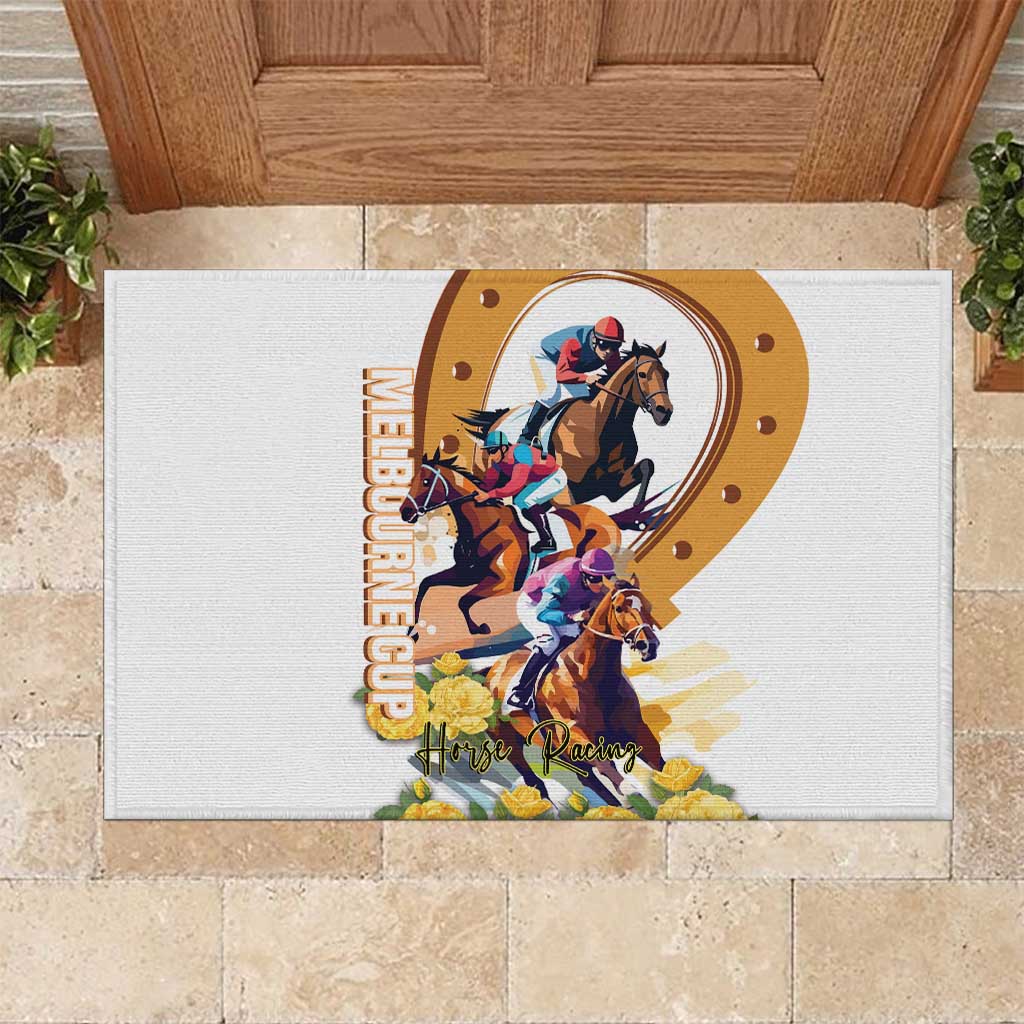 Melbourne Cup Australia Rubber Doormat Horse Racing Horseshoe Mix Yellow Roses LT14