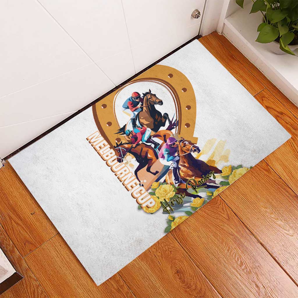 Melbourne Cup Australia Rubber Doormat Horse Racing Horseshoe Mix Yellow Roses LT14