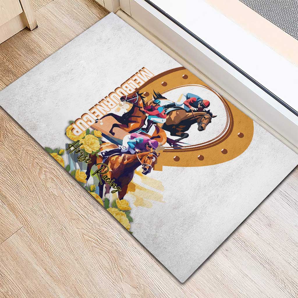 Melbourne Cup Australia Rubber Doormat Horse Racing Horseshoe Mix Yellow Roses LT14