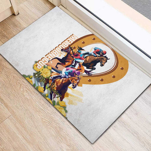 Melbourne Cup Australia Rubber Doormat Horse Racing Horseshoe Mix Yellow Roses LT14
