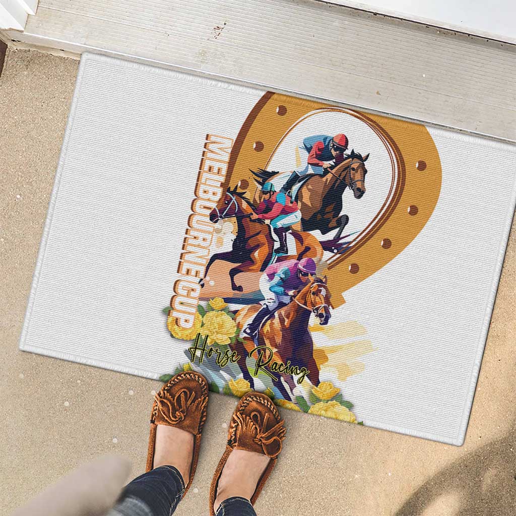 Melbourne Cup Australia Rubber Doormat Horse Racing Horseshoe Mix Yellow Roses LT14