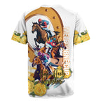 Melbourne Cup Australia Rugby Jersey Horse Racing Horseshoe Mix Yellow Roses LT14