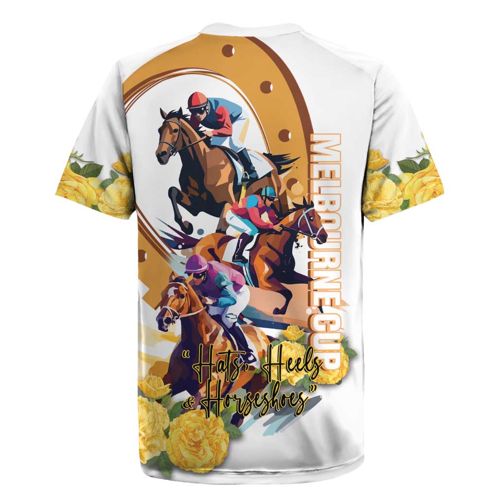 Melbourne Cup Australia Rugby Jersey Horse Racing Horseshoe Mix Yellow Roses LT14