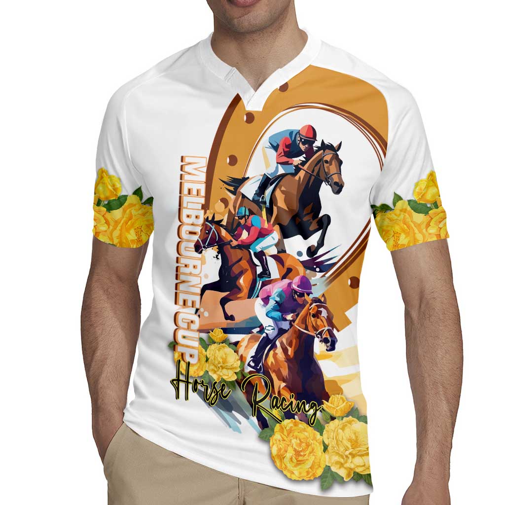 Melbourne Cup Australia Rugby Jersey Horse Racing Horseshoe Mix Yellow Roses LT14