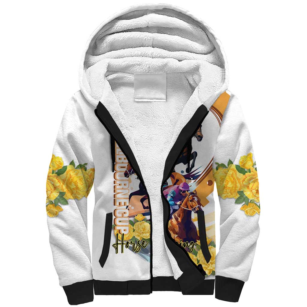 Melbourne Cup Australia Sherpa Hoodie Horse Racing Horseshoe Mix Yellow Roses LT14