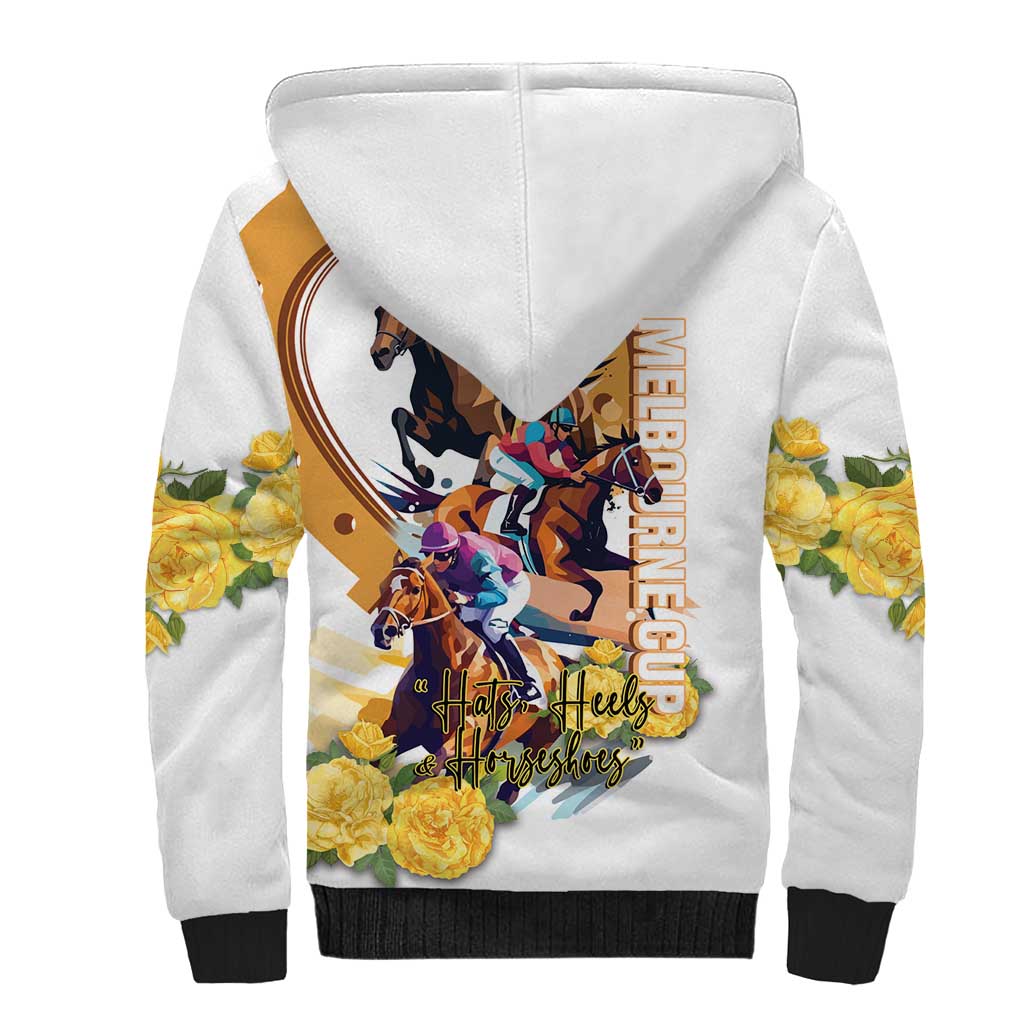 Melbourne Cup Australia Sherpa Hoodie Horse Racing Horseshoe Mix Yellow Roses LT14