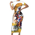 Melbourne Cup Australia Short Sleeve Bodycon Dress Horse Racing Horseshoe Mix Yellow Roses LT14