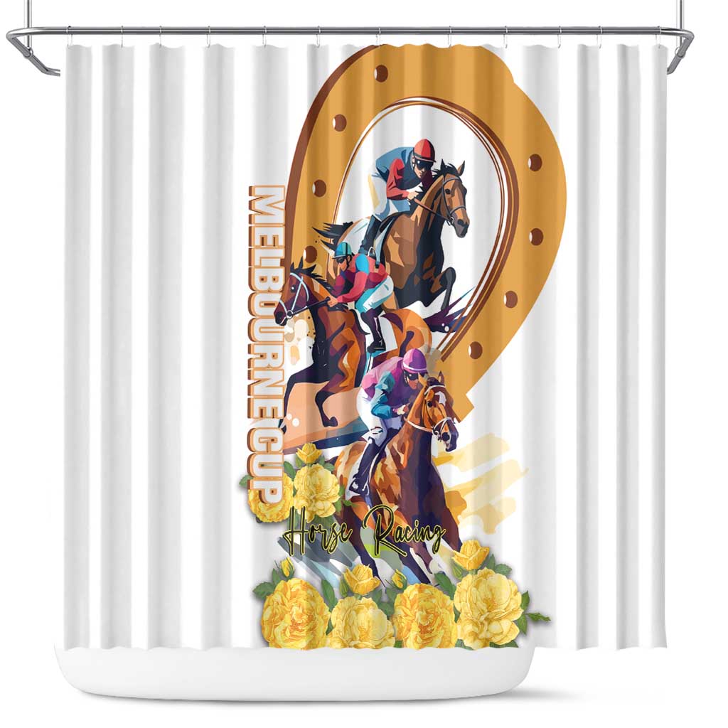 Melbourne Cup Australia Shower Curtain Horse Racing Horseshoe Mix Yellow Roses LT14