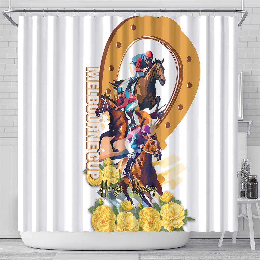 Melbourne Cup Australia Shower Curtain Horse Racing Horseshoe Mix Yellow Roses LT14