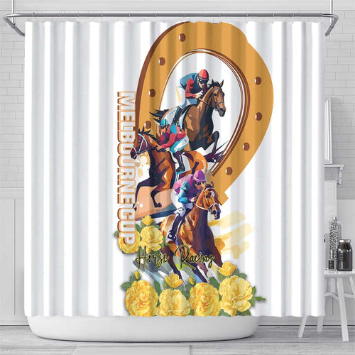 Melbourne Cup Australia Shower Curtain Horse Racing Horseshoe Mix Yellow Roses LT14