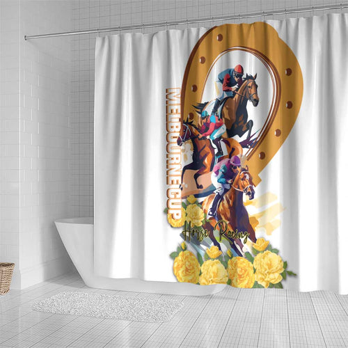 Melbourne Cup Australia Shower Curtain Horse Racing Horseshoe Mix Yellow Roses LT14