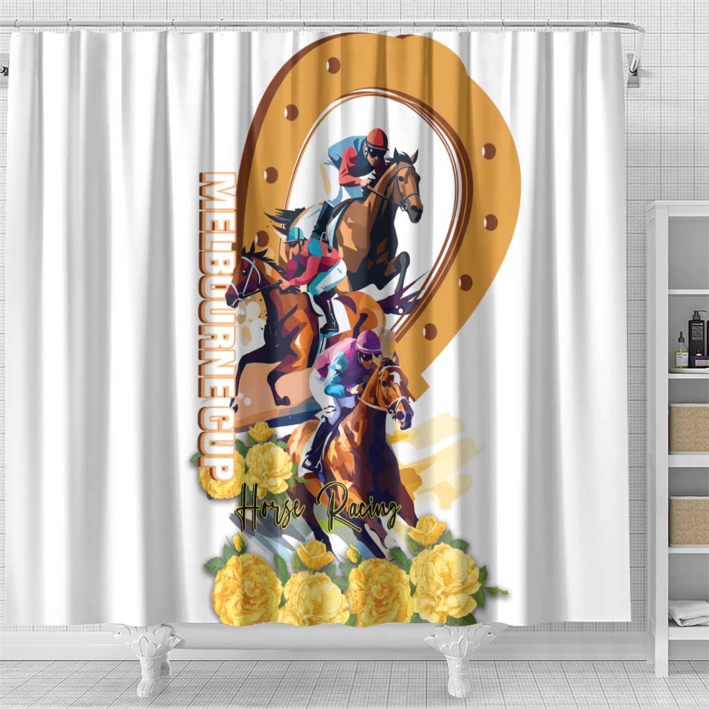 Melbourne Cup Australia Shower Curtain Horse Racing Horseshoe Mix Yellow Roses LT14