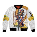 Melbourne Cup Australia Sleeve Zip Bomber Jacket Horse Racing Horseshoe Mix Yellow Roses LT14