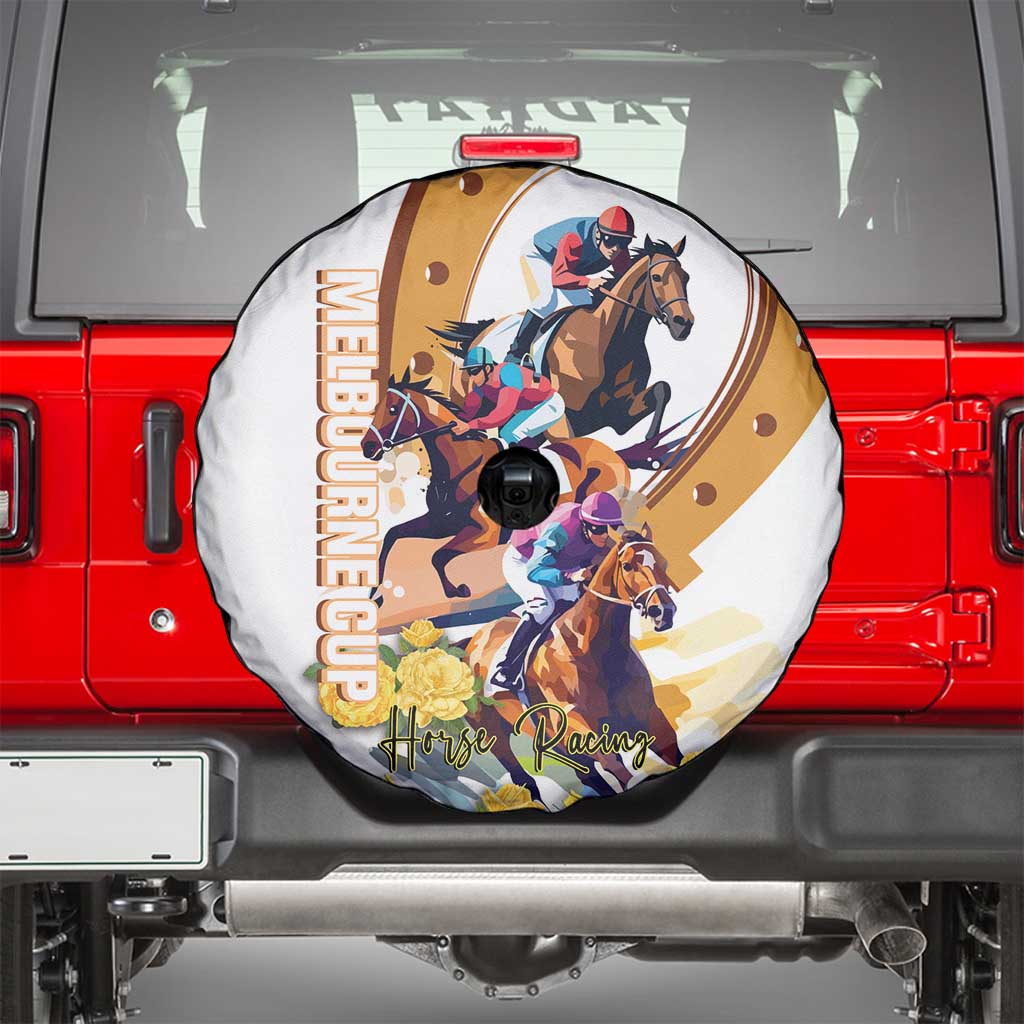 Melbourne Cup Australia Spare Tire Cover Horse Racing Horseshoe Mix Yellow Roses LT14