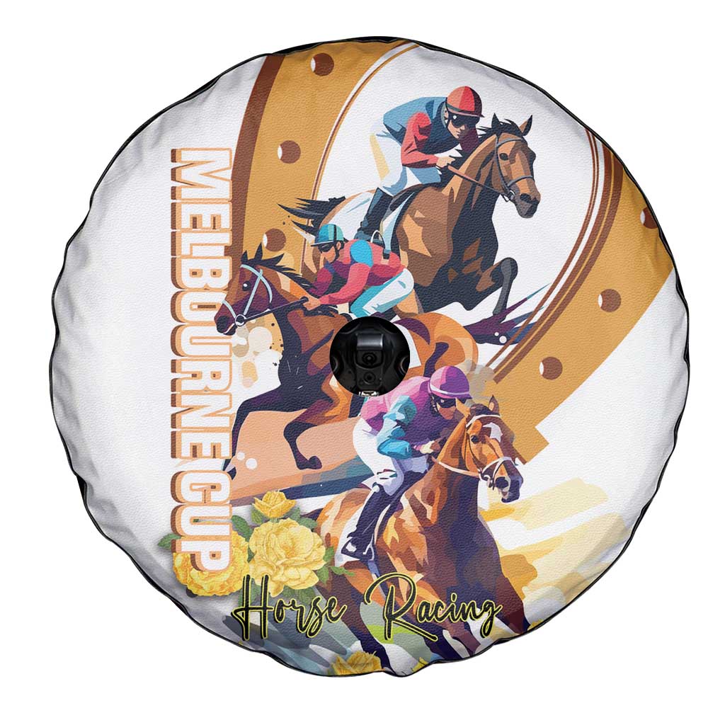 Melbourne Cup Australia Spare Tire Cover Horse Racing Horseshoe Mix Yellow Roses LT14