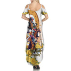 Melbourne Cup Australia Summer Maxi Dress Horse Racing Horseshoe Mix Yellow Roses LT14