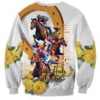 Melbourne Cup Australia Sweatshirt Horse Racing Horseshoe Mix Yellow Roses LT14