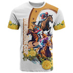 Melbourne Cup Australia T Shirt Horse Racing Horseshoe Mix Yellow Roses LT14
