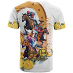 Melbourne Cup Australia T Shirt Horse Racing Horseshoe Mix Yellow Roses LT14