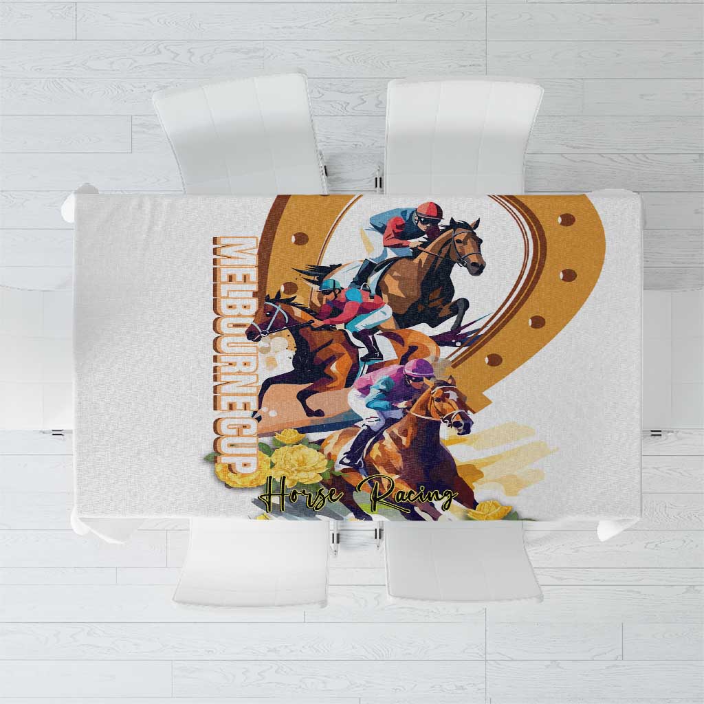 Melbourne Cup Australia Tablecloth Horse Racing Horseshoe Mix Yellow Roses LT14