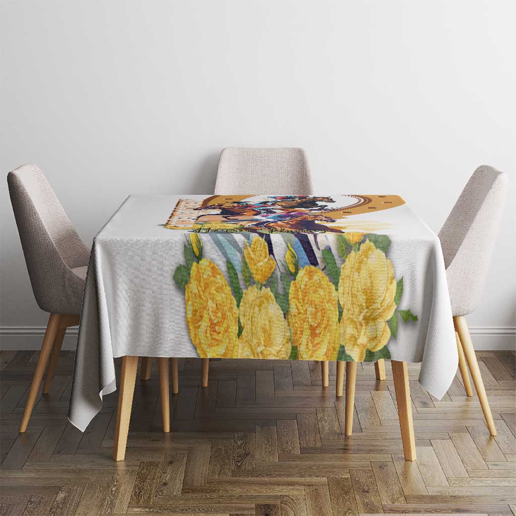 Melbourne Cup Australia Tablecloth Horse Racing Horseshoe Mix Yellow Roses LT14