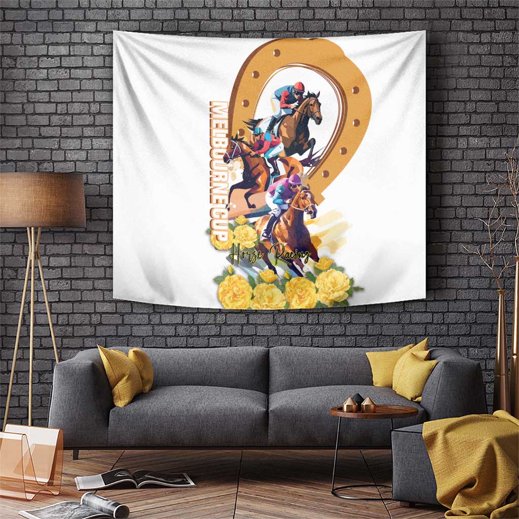 Melbourne Cup Australia Tapestry Horse Racing Horseshoe Mix Yellow Roses LT14