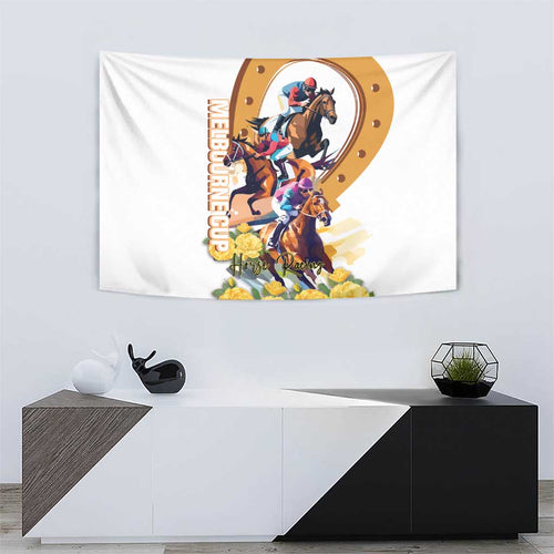 Melbourne Cup Australia Tapestry Horse Racing Horseshoe Mix Yellow Roses LT14