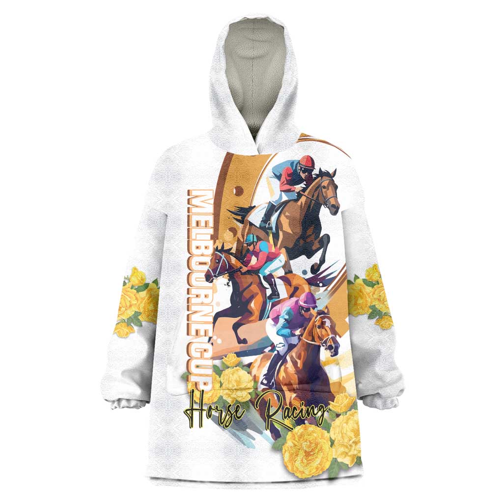 Melbourne Cup Australia Wearable Blanket Hoodie Horse Racing Horseshoe Mix Yellow Roses LT14