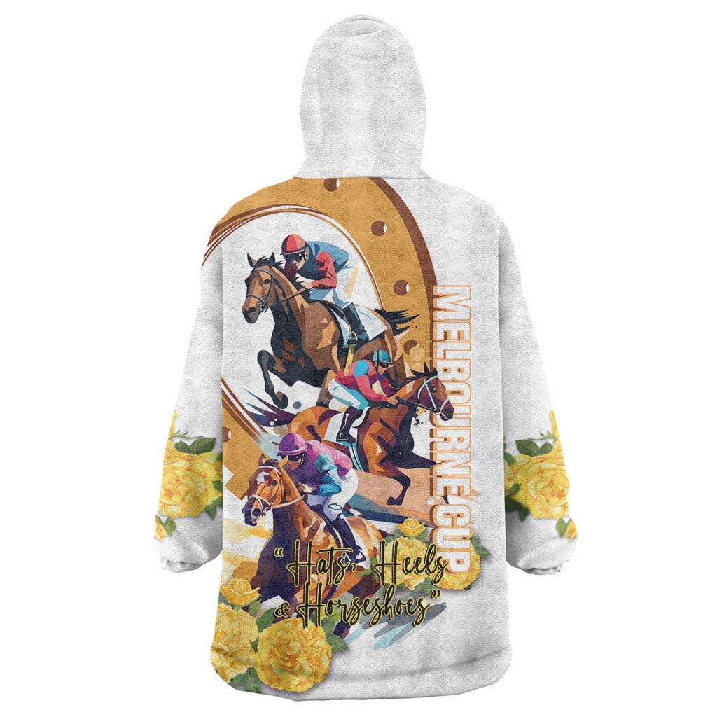 Melbourne Cup Australia Wearable Blanket Hoodie Horse Racing Horseshoe Mix Yellow Roses LT14