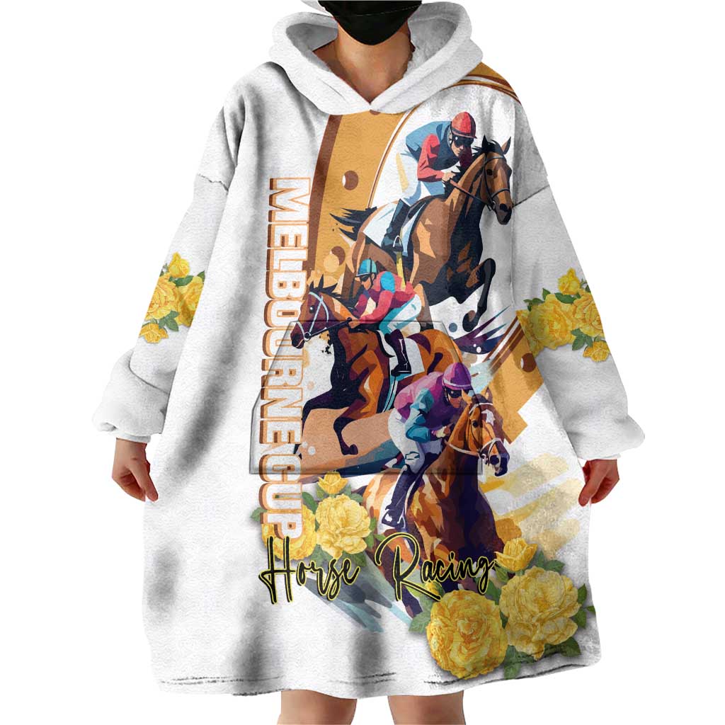 Melbourne Cup Australia Wearable Blanket Hoodie Horse Racing Horseshoe Mix Yellow Roses LT14