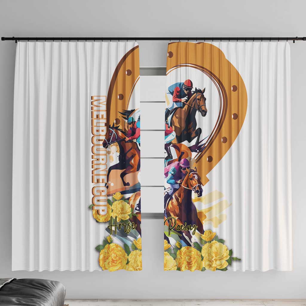 Melbourne Cup Australia Window Curtain Horse Racing Horseshoe Mix Yellow Roses LT14
