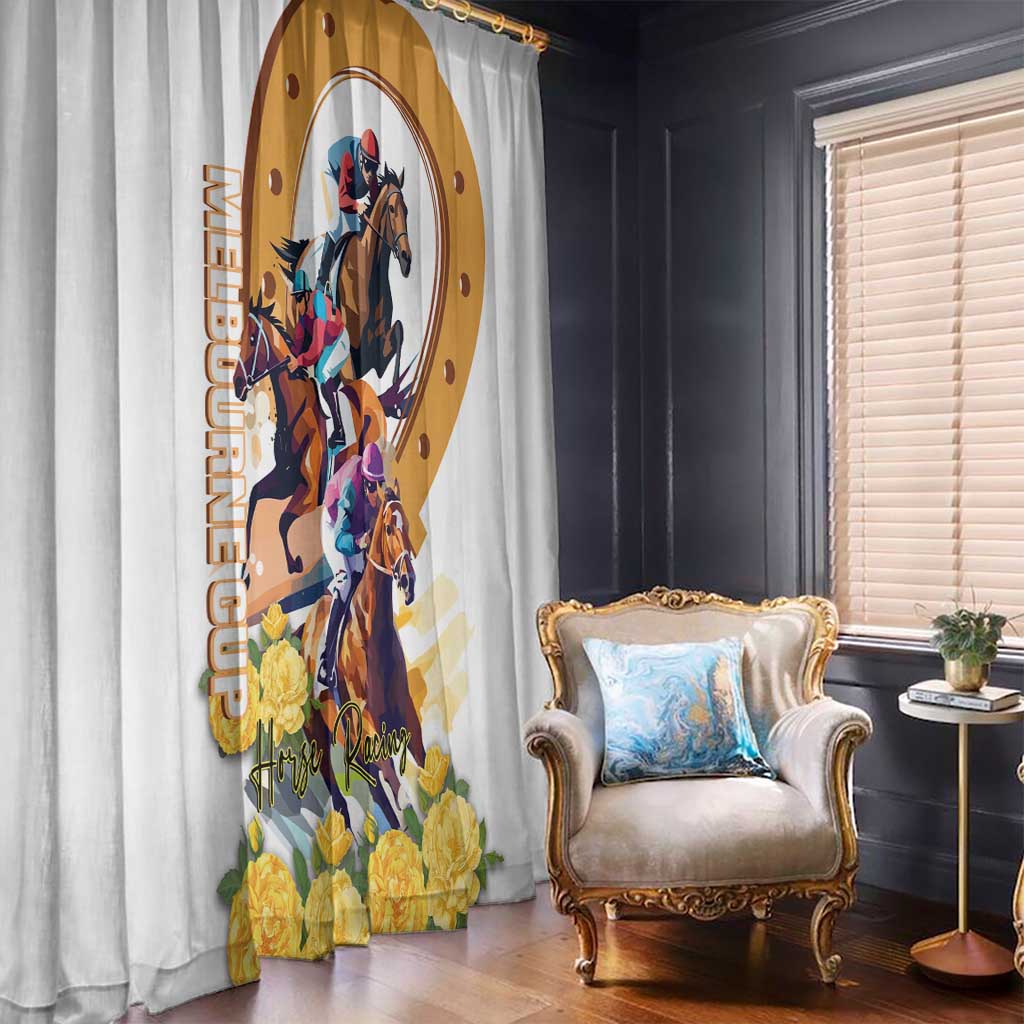 Melbourne Cup Australia Window Curtain Horse Racing Horseshoe Mix Yellow Roses LT14