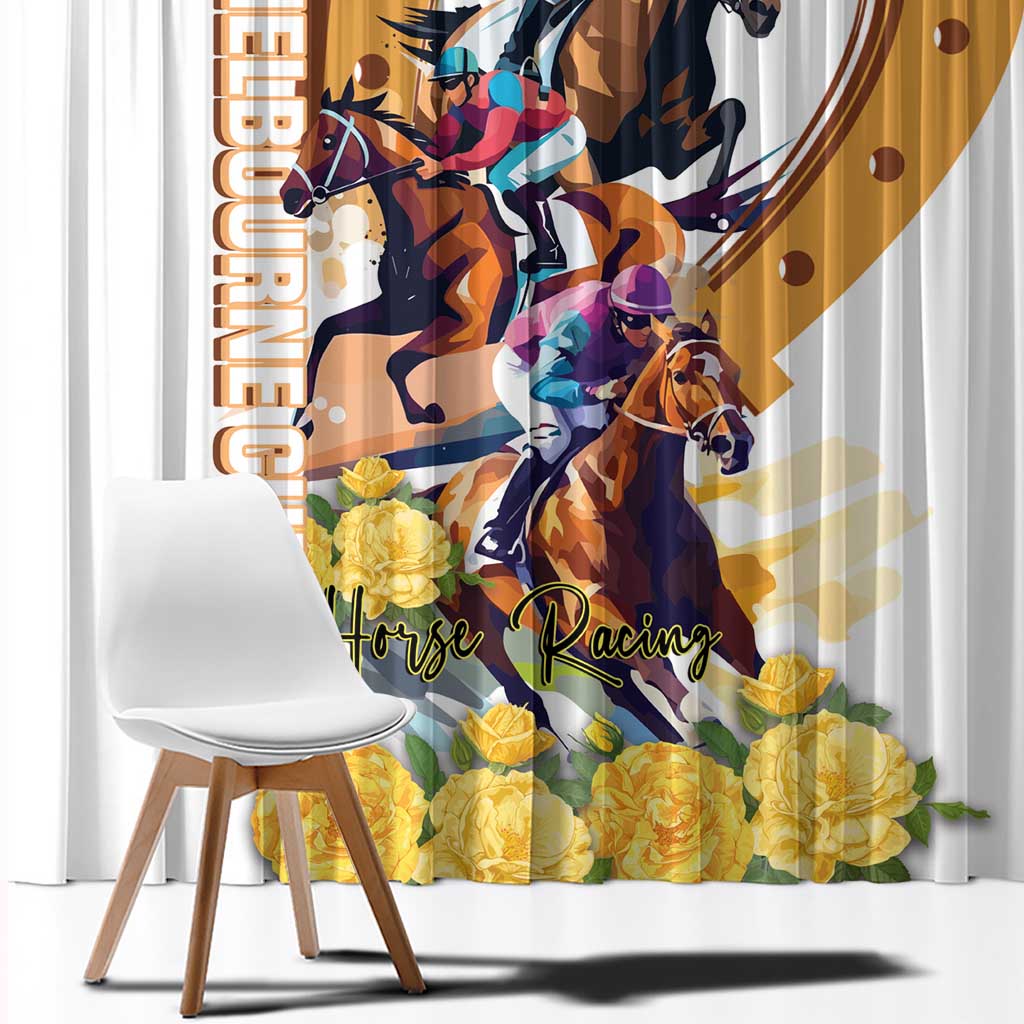 Melbourne Cup Australia Window Curtain Horse Racing Horseshoe Mix Yellow Roses LT14