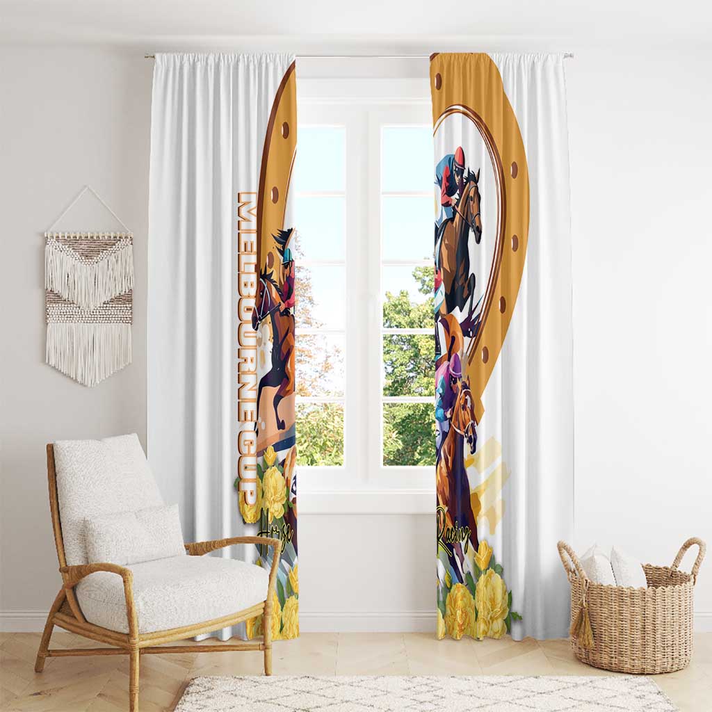 Melbourne Cup Australia Window Curtain Horse Racing Horseshoe Mix Yellow Roses LT14