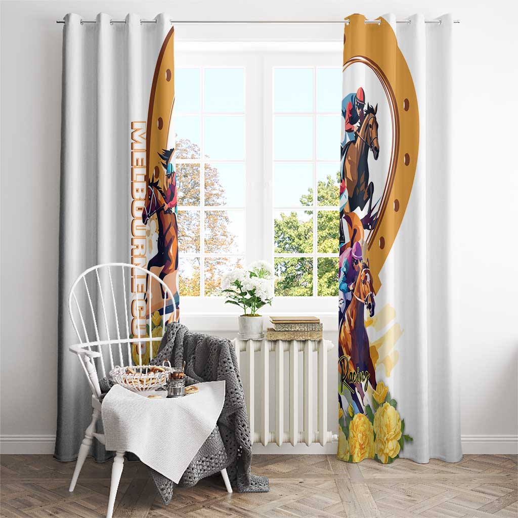 Melbourne Cup Australia Window Curtain Horse Racing Horseshoe Mix Yellow Roses LT14