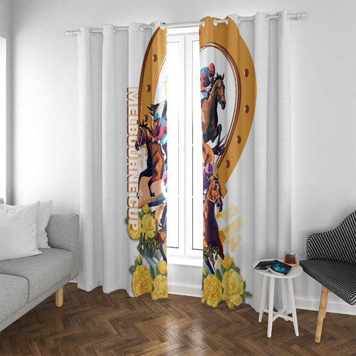 Melbourne Cup Australia Window Curtain Horse Racing Horseshoe Mix Yellow Roses LT14