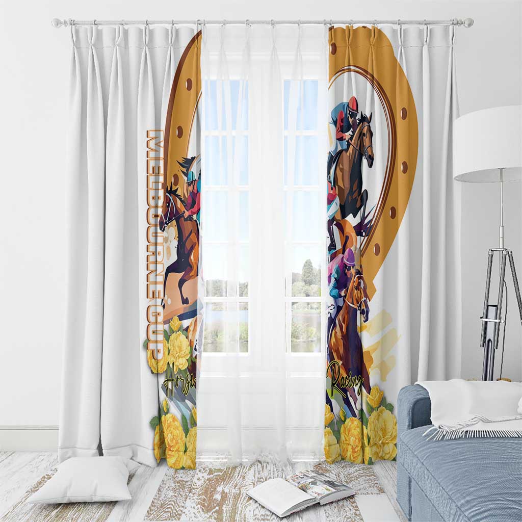 Melbourne Cup Australia Window Curtain Horse Racing Horseshoe Mix Yellow Roses LT14