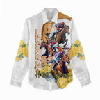 Melbourne Cup Australia Women Casual Shirt Horse Racing Horseshoe Mix Yellow Roses LT14